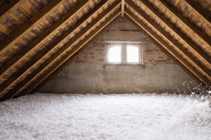 Buhardilla con aislamiento terminado, casa caliente y eficiente
